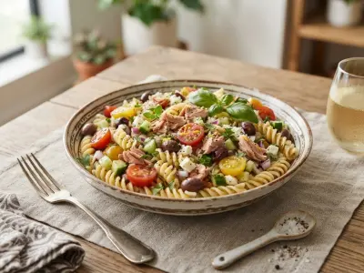 Salade de pâtes méditerranéennes au thon et aux tomates cerises