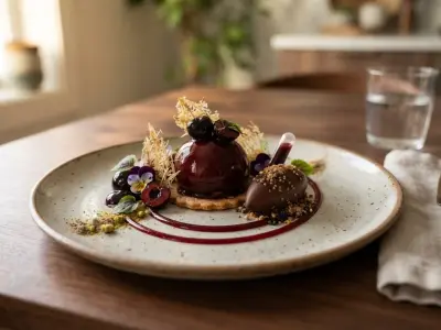Sphère de Foin Fumé, Mousse de Lait Cru et Gelée d'Épicéa