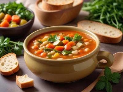 Soupe Printanière aux Légumes et Pain Complet