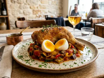 Poulet Rôti au Soleil et son Nid de Ratatouille aux Œufs Mollets