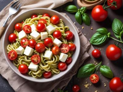 Salade de Pâtes au Pesto, Tomates Cerises et Mozzarella