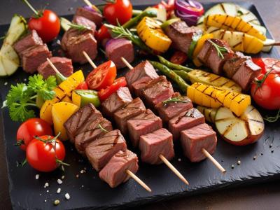 Brochettes de Bœuf Marinées et Légumes Grillés