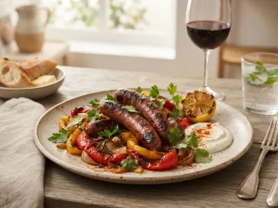 Barbecue de merguez et poivrons fondants