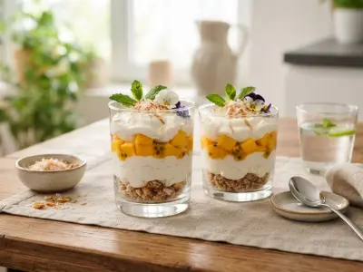 Verrines fraîcheur au skyr, mangue et noix de coco