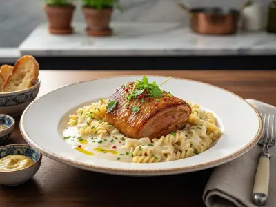 Échine de Porc Fondante aux Pâtes et Sauce Blanche Crémeuse
