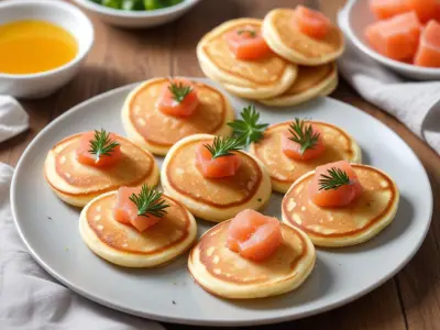 Mini-pancakes salés au saumon et aneth