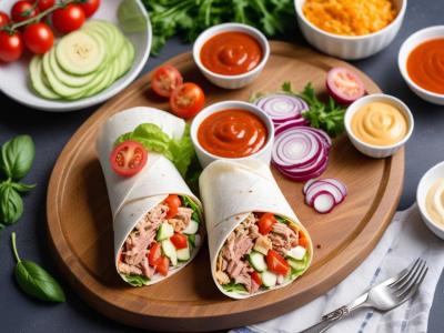 Wrap au thon, crudités et sauce yaourt fraîche