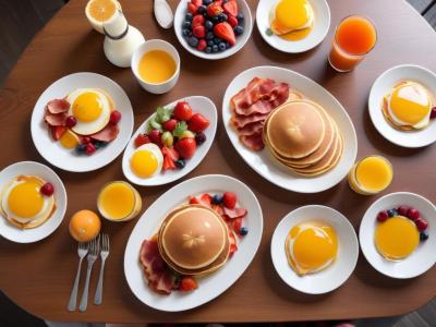 Brunch Gourmand : Œufs Brouillés, Bacon, Pancakes et Fruits Frais