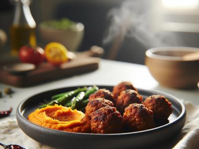 Boulettes de viande aux épices douces et purée de patates douces