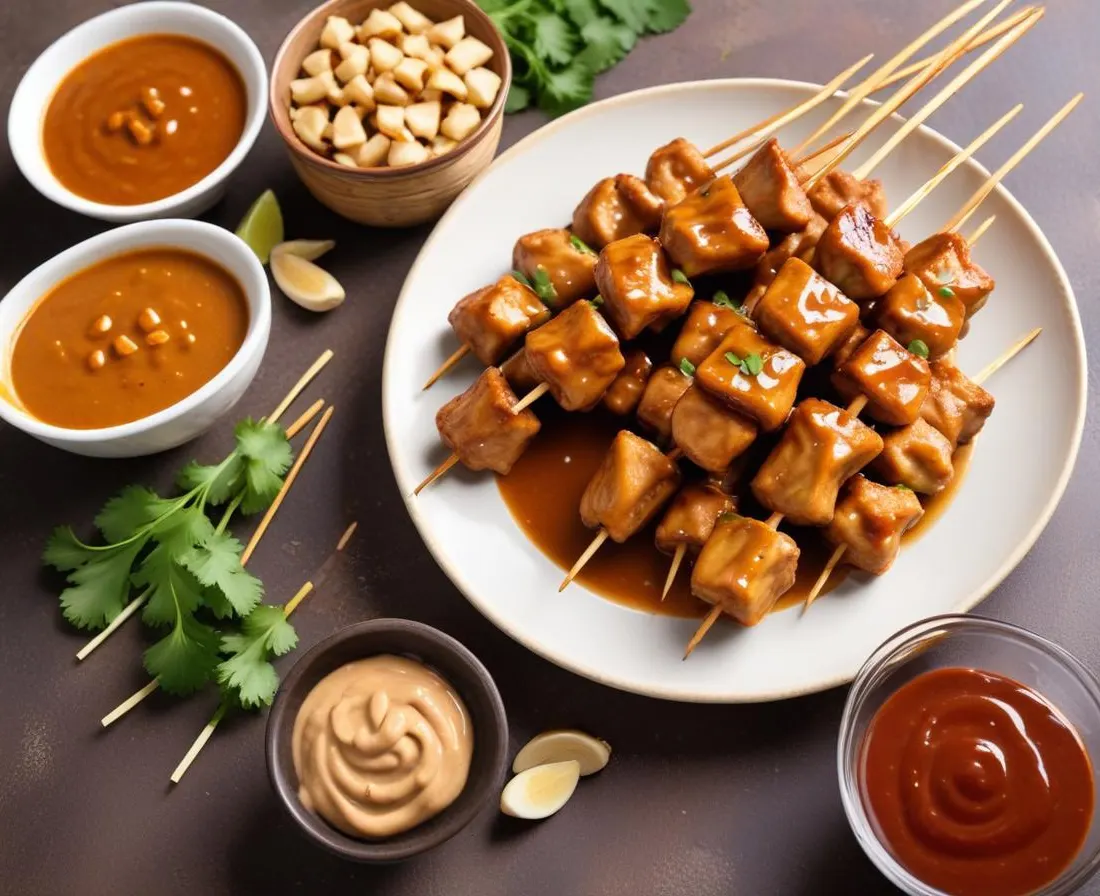 Brochettes de poulet satay et sauce cacahuète
