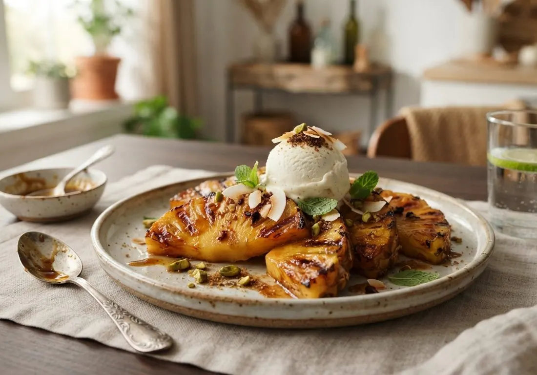 Ananas rôti au sucre complet et épices douces au barbecue
