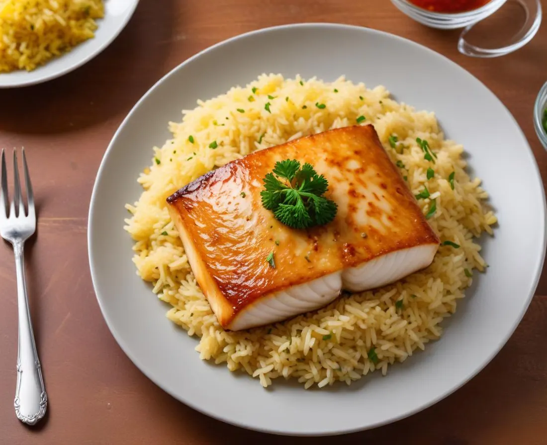Dos de cabillaud à la plancha, sauce citronnée et riz basmati