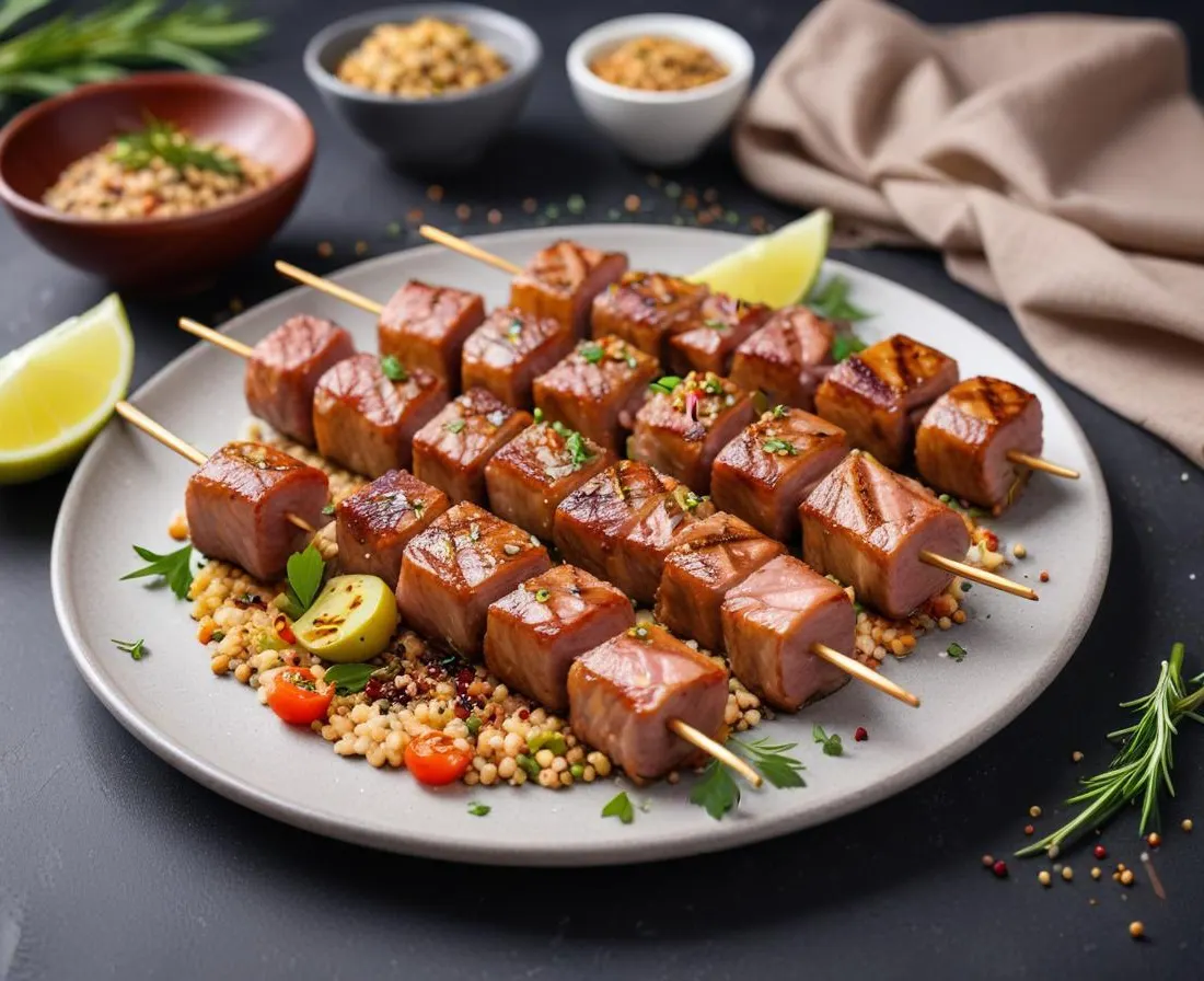 Brochettes de thon grillé aux graines de sésame et coriandre