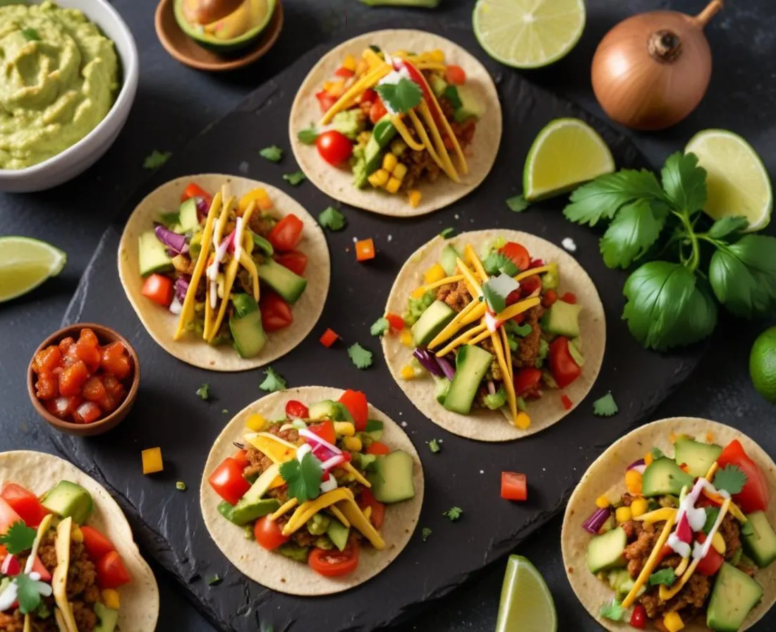 Mini tacos de guacamole et légumes croquants