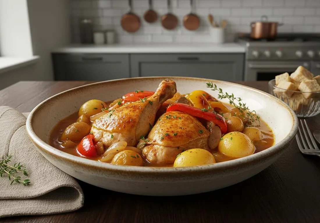 Mijoté de Poulet Fermier aux Poivrons Bicolores