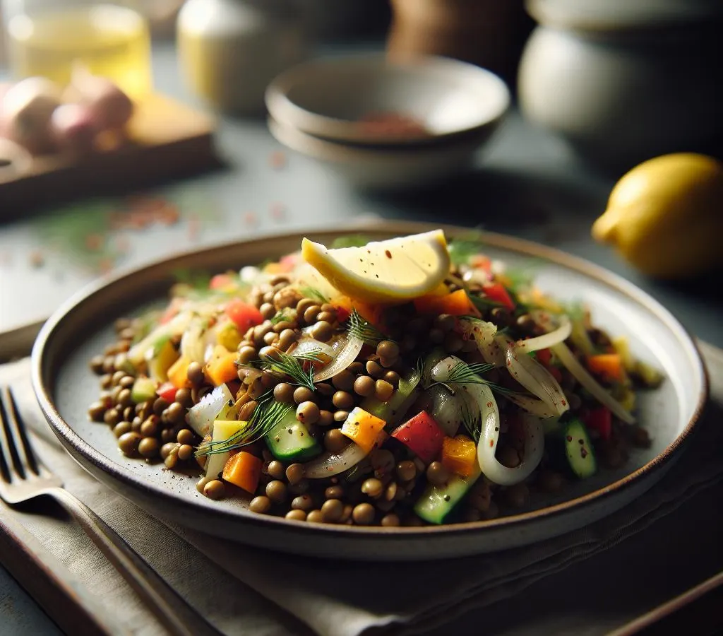 Salade de lentilles aux légumes d'hiver et vinaigrette au citron