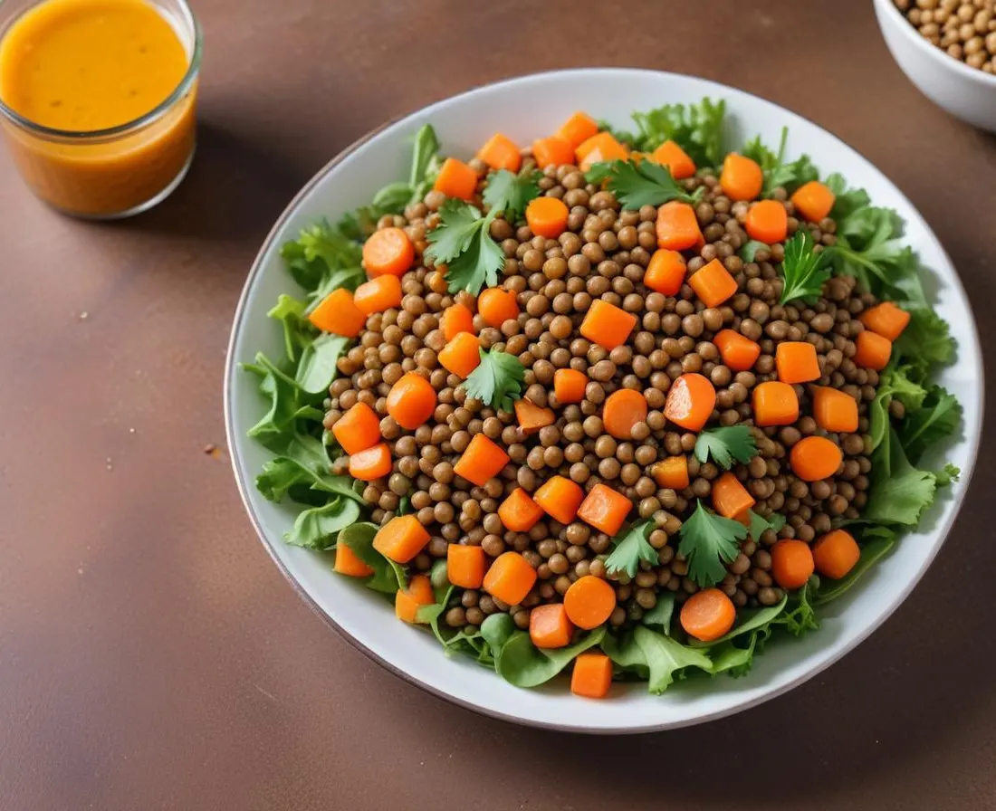 Salade de lentilles, carottes râpées et vinaigrette légère