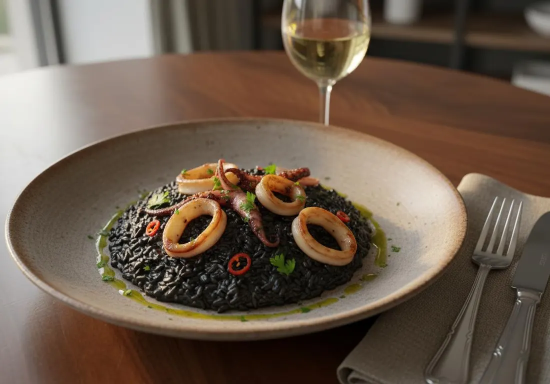 Risotto à l'Encre de Seiche et Calamars