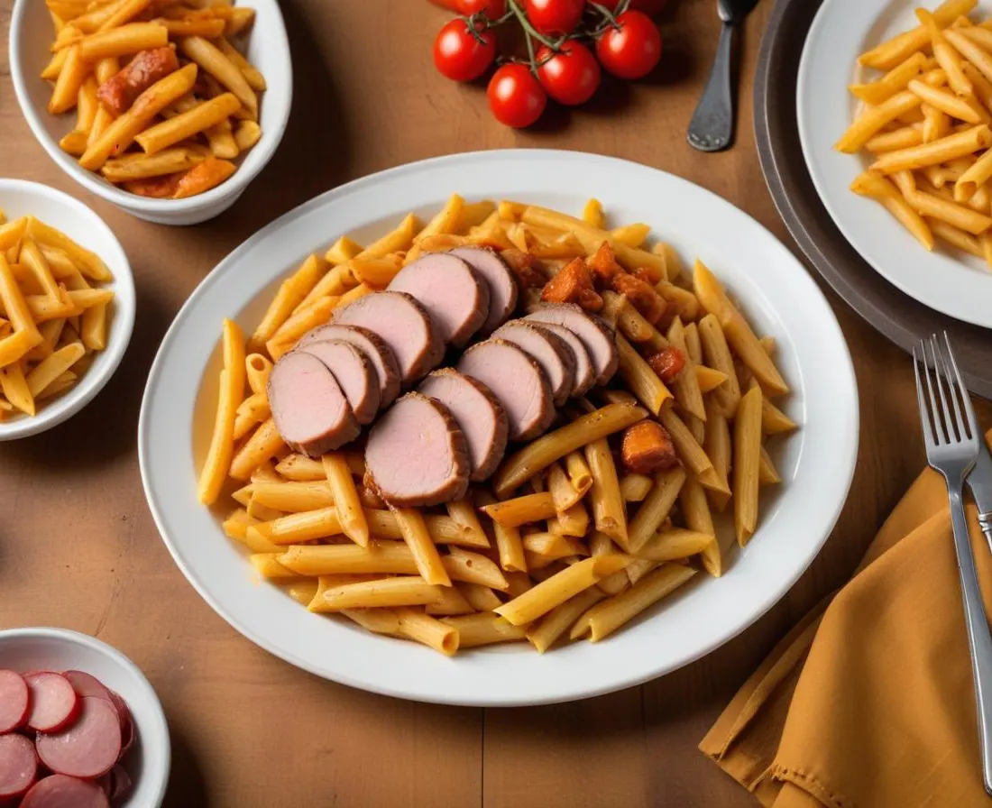 Côtes de porc épicées et pennes