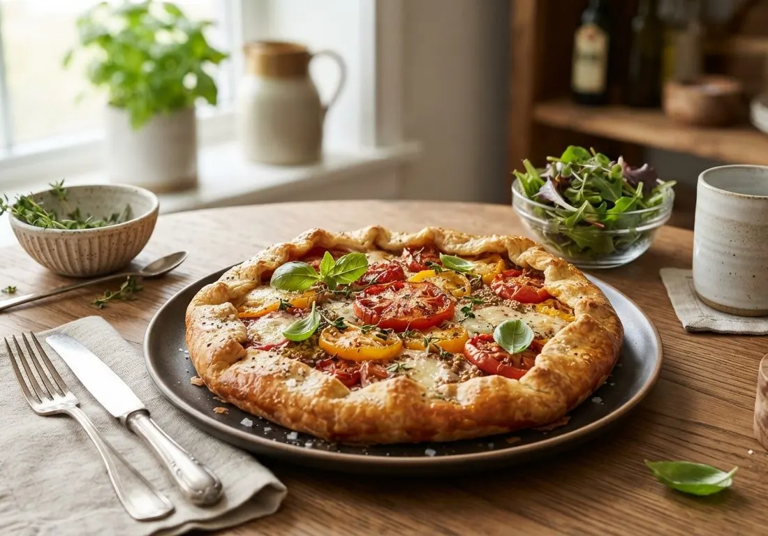 Tarte rustique aux tomates du jardin et moutarde ancienne