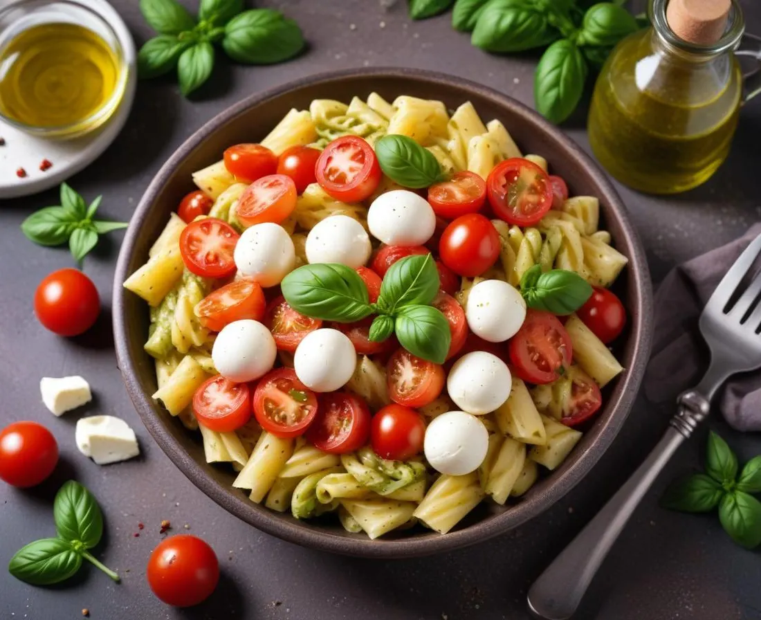 Salade de Pâtes Estivale au Pesto, Tomates et Mozzarella