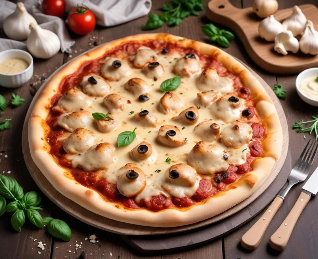 Pizza Fermière au Poulet, Champignons et Crème