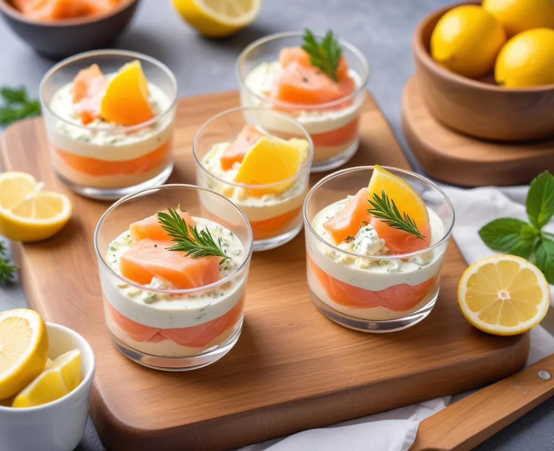 Verrines Fraîches au Saumon Fumé, Fromage Frais et Citron