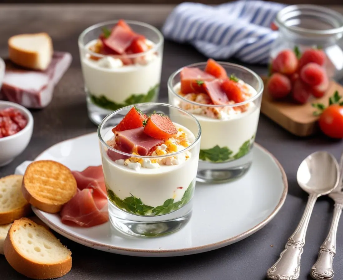 Verrine de mousse de chèvre frais et speck grillé