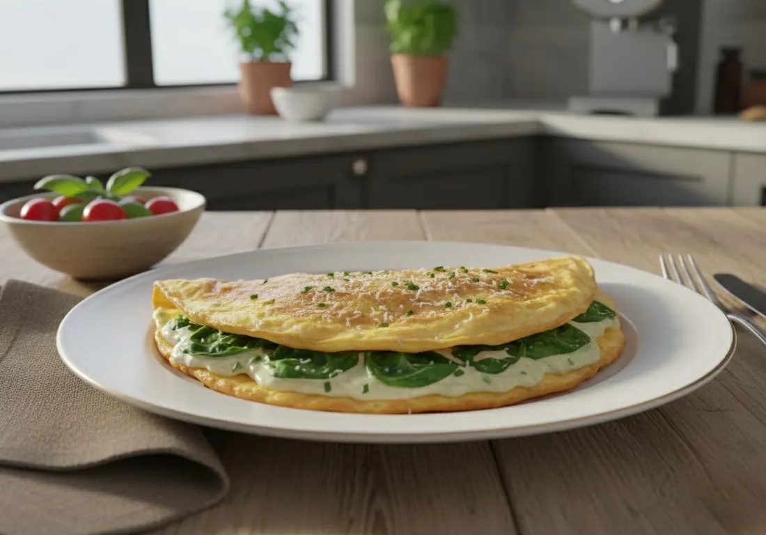 Omelette Moelleuse aux Épinards Frais et Parmesan