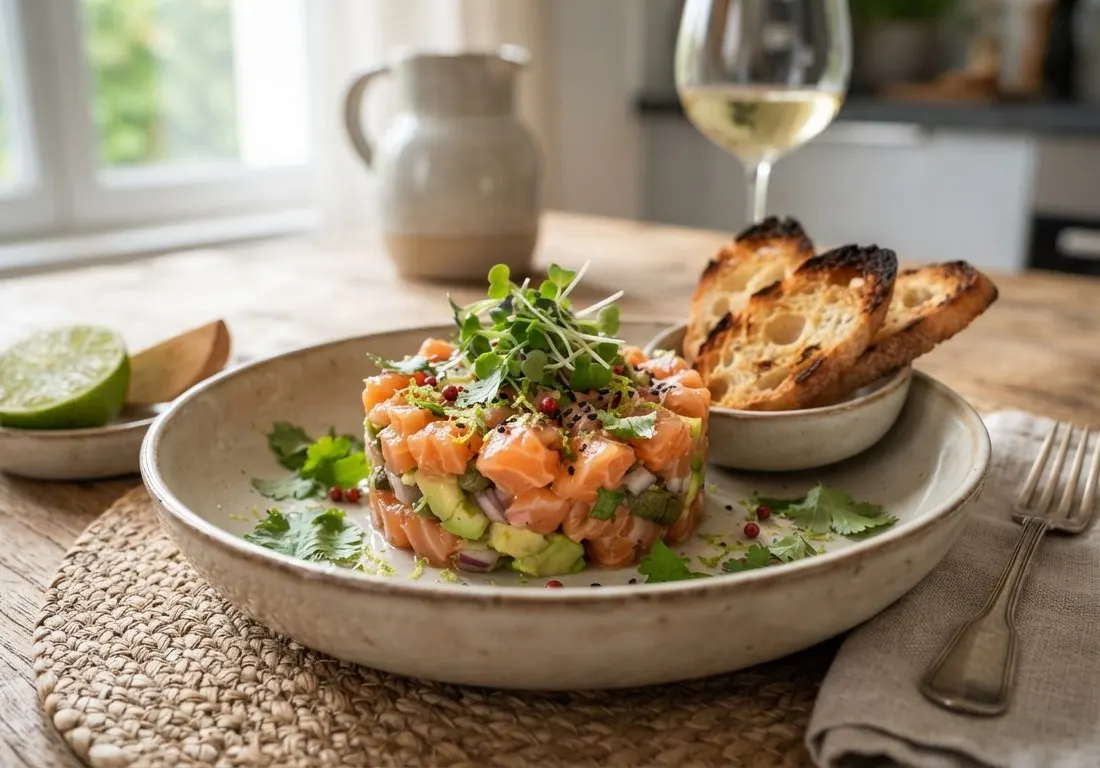 Tartare de saumon et avocat à la coriandre fraîche et citron vert
