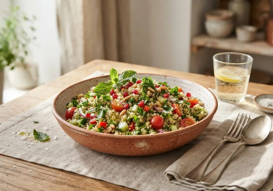Taboulé de quinoa aux herbes et légumes du soleil