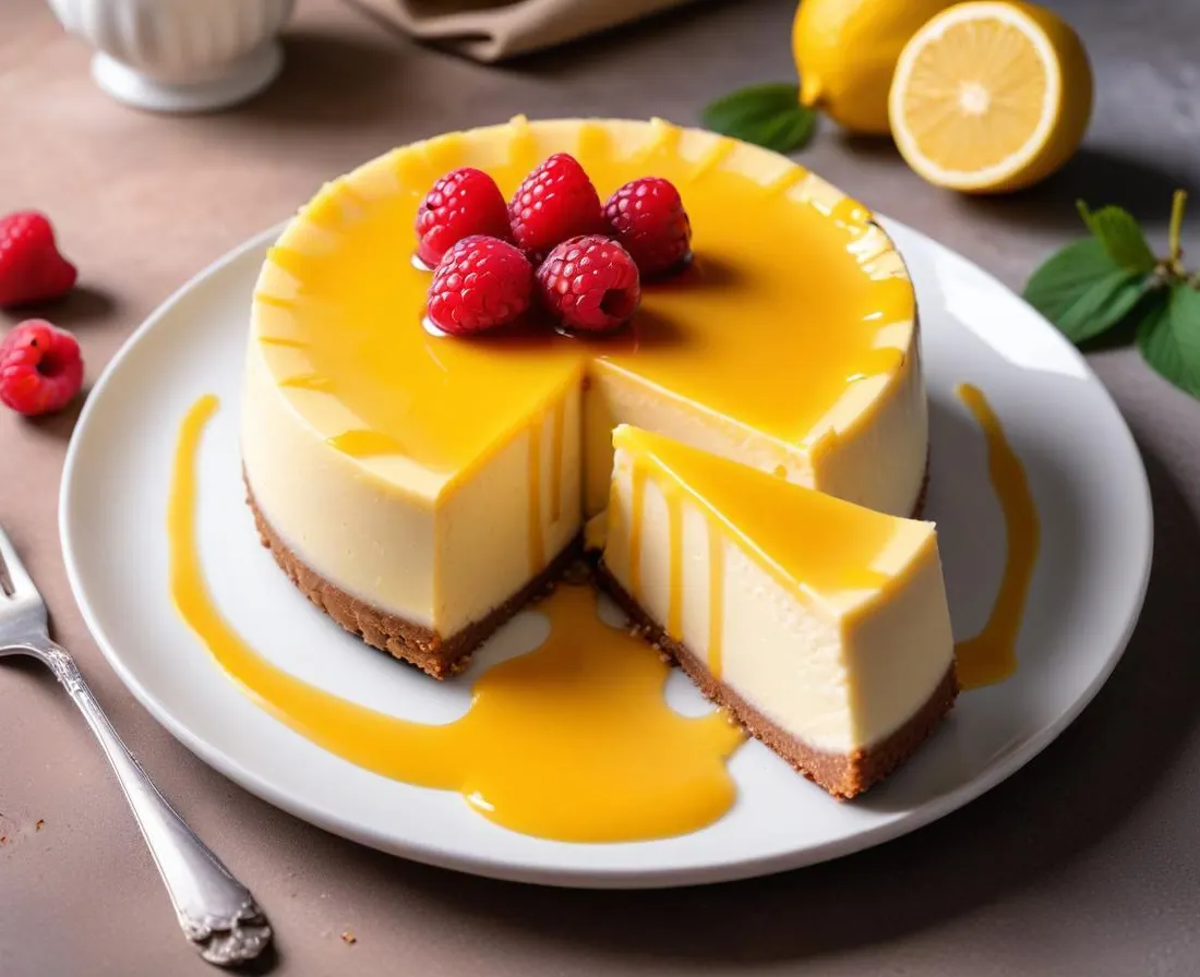 Cheesecake sans cuisson au citron et coulis de fruits exotiques