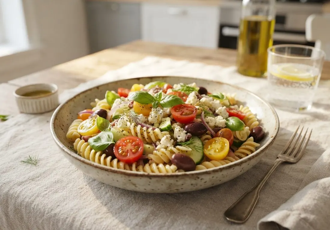 Salade de pâtes estivale aux tomates cerises et feta