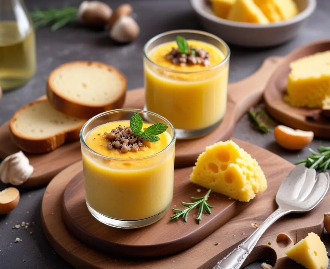 Verrine de polenta crémeuse, champignons et parmesan
