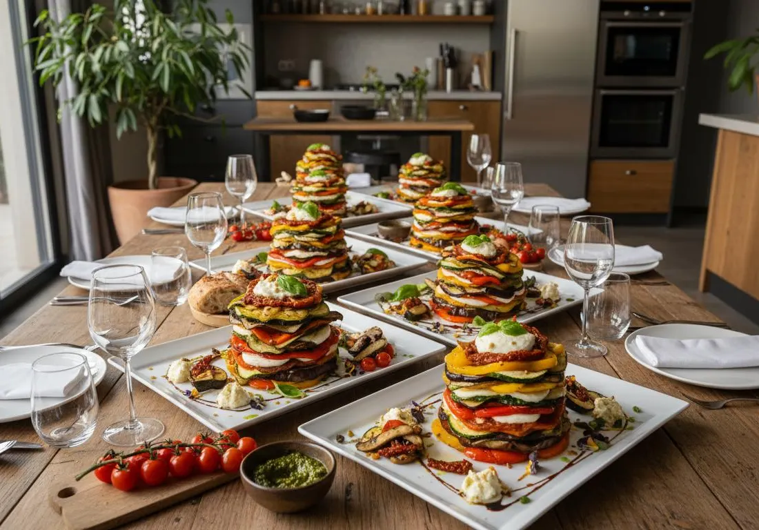 Grand Millefeuille de légumes grillés et pesto de basilic pour 50 personnes