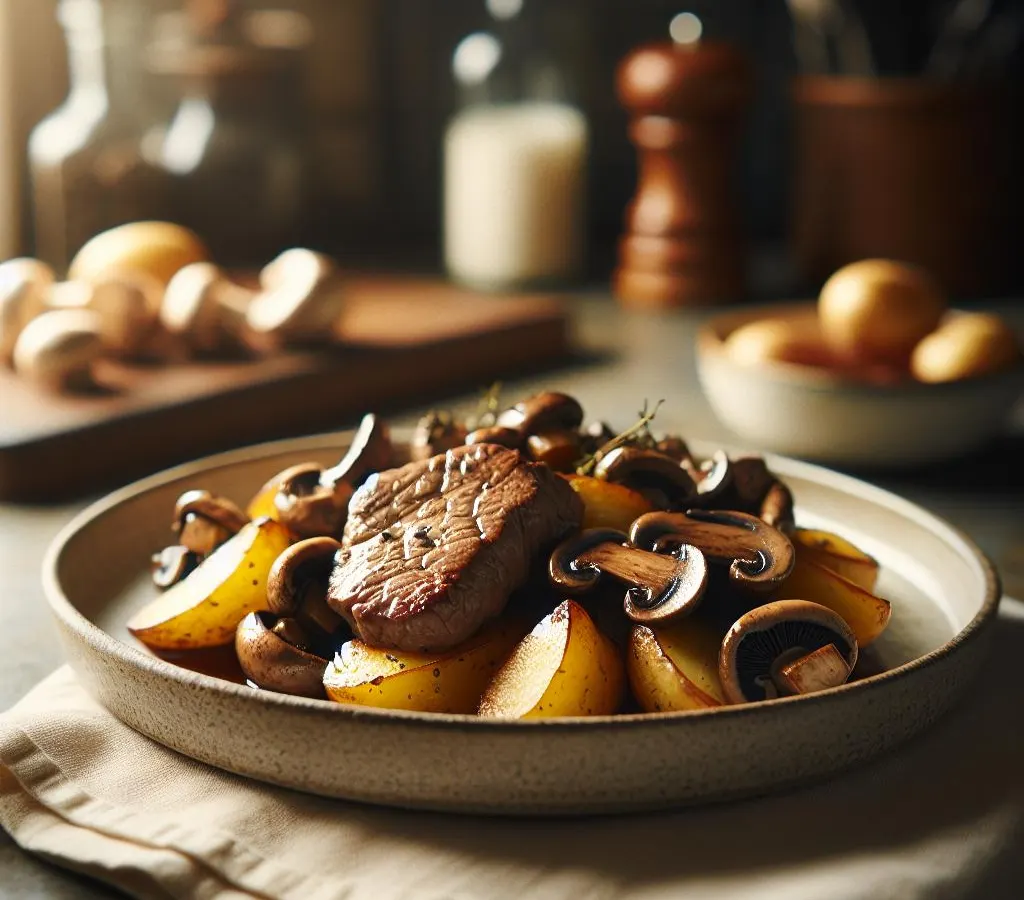 Sauté de veau aux champignons d'hiver et pommes de terre grenaille