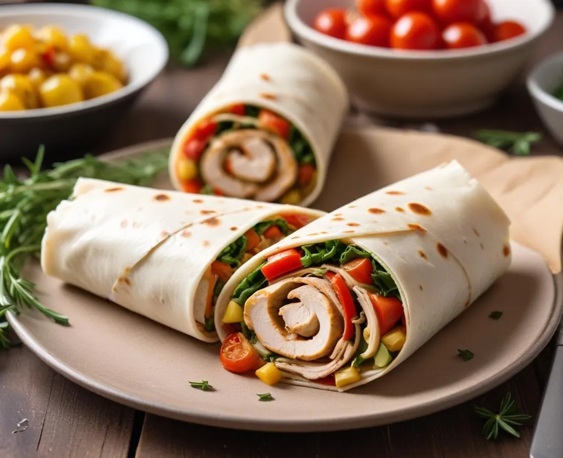 Wrap au Poulet aux Herbes et Poivrons Marinés