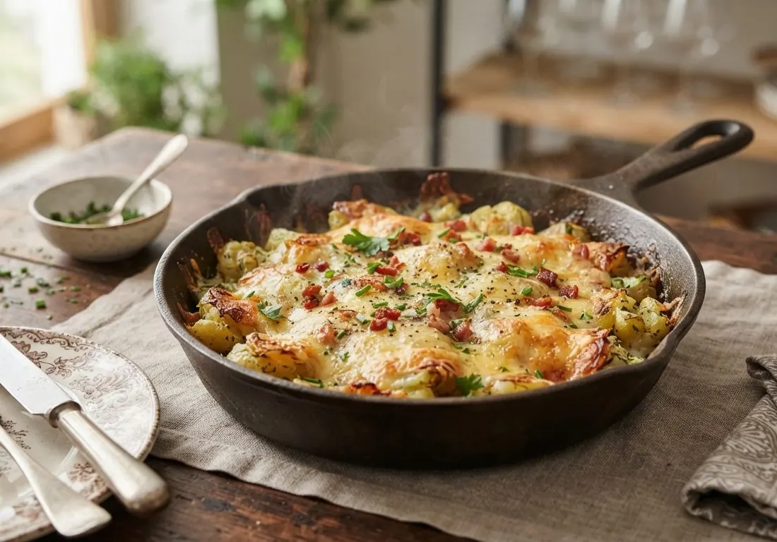 Pommes de terre fondantes en écrasé gratinées au cheddar