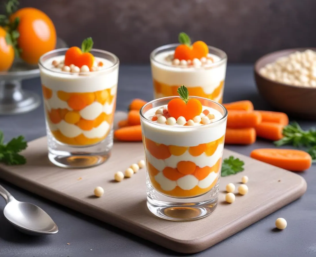 Verrine de mousse de pois cassés et carottes glacées