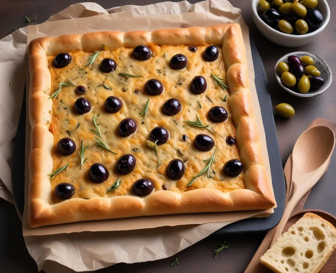 Focaccia aux olives et romarin