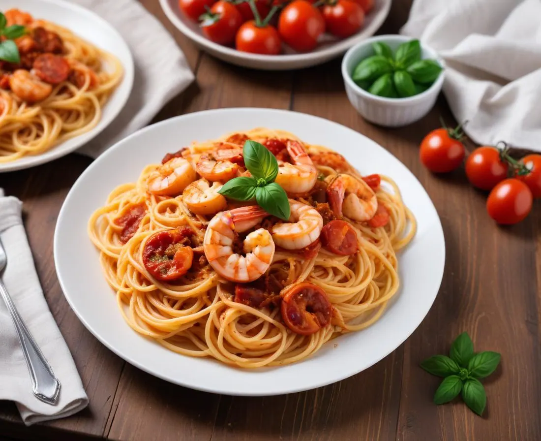 Spaghetti aux Crevettes et Chorizo