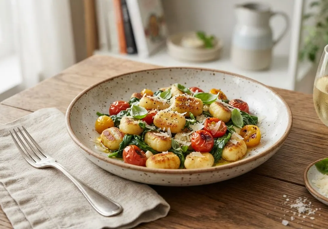 Poêlée de gnocchis aux épinards et tomates cerises