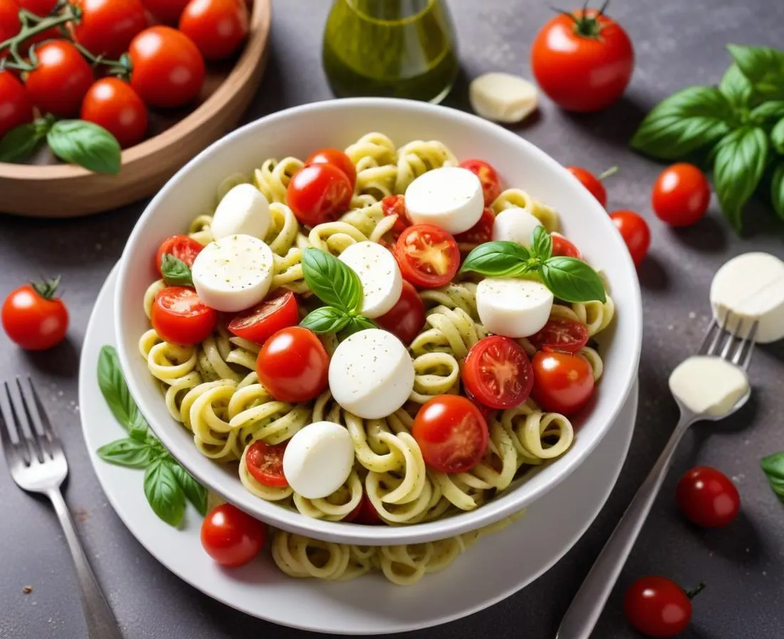 Salade de Pâtes Estivale au Pesto, Mozzarella et Tomates Cerises