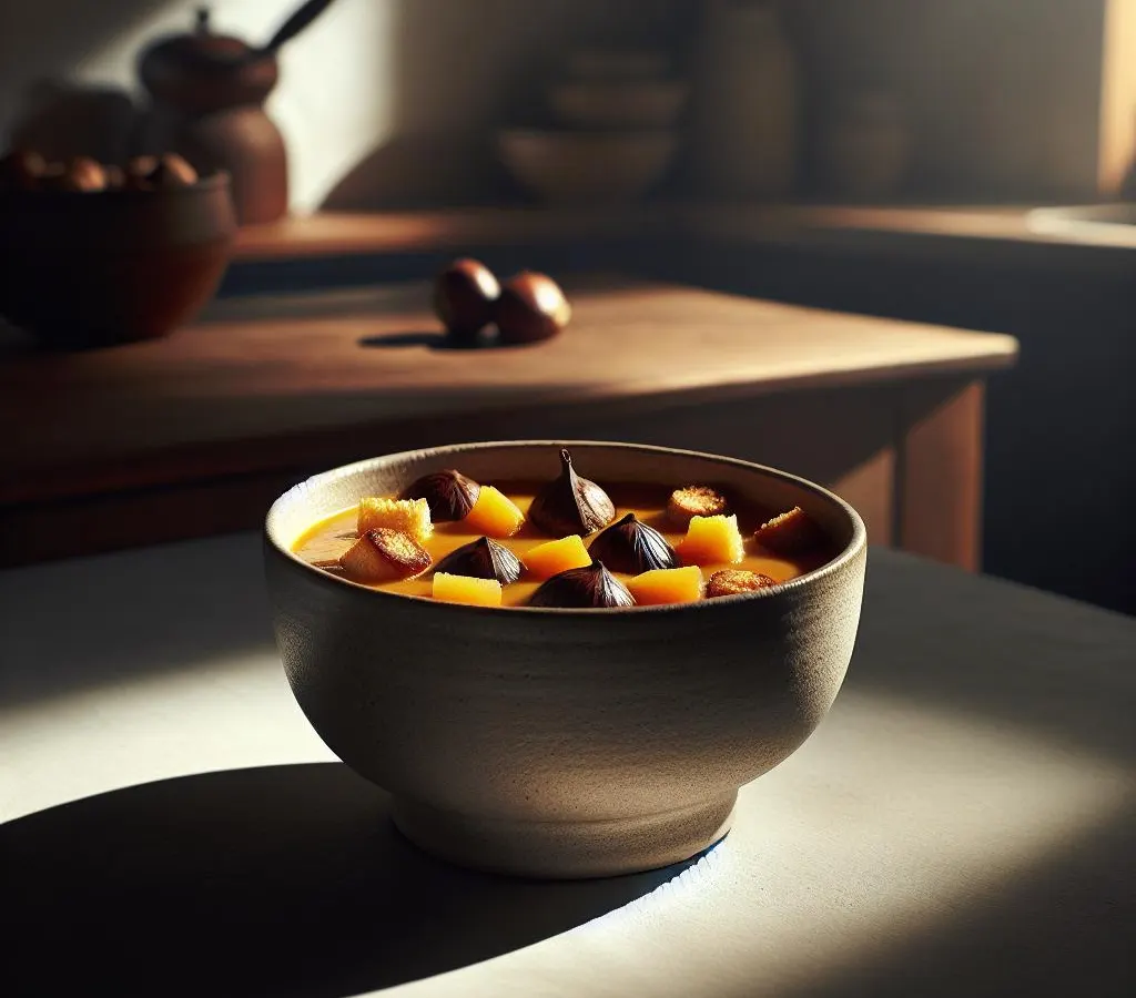 Soupe de potimarron aux châtaignes et croûtons