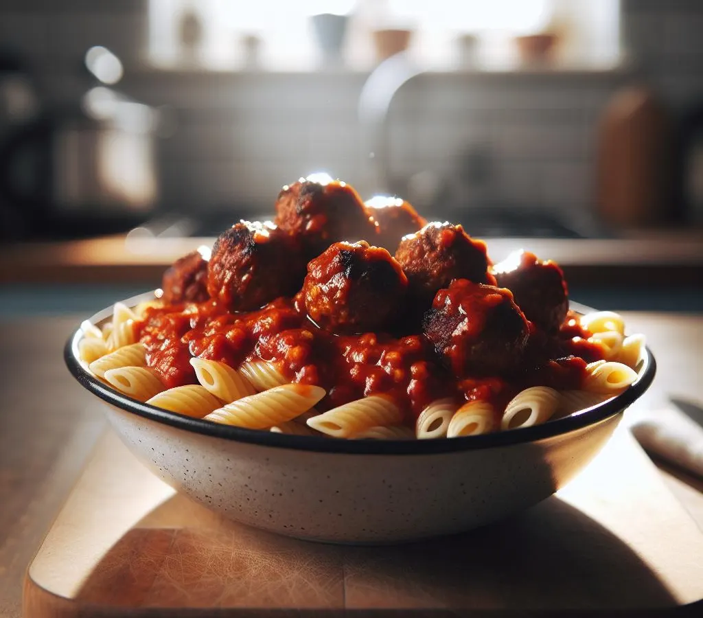 Pâtes aux boulettes de chipolatas à la sauce tomate
