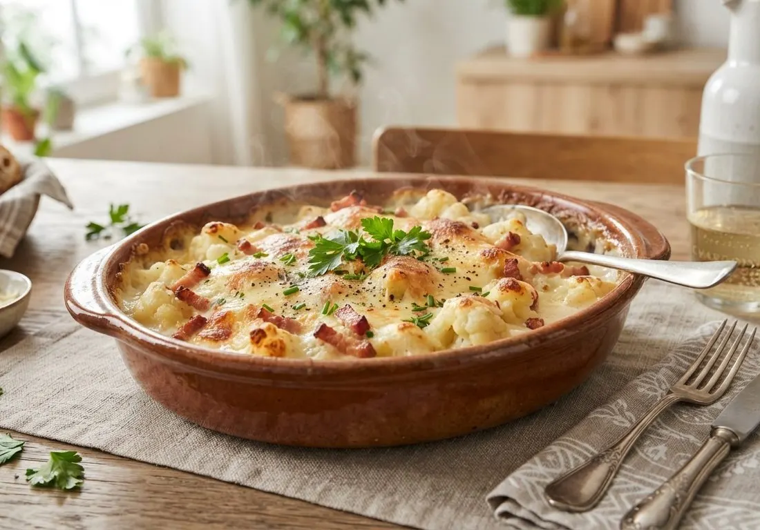 Gratin de chou-fleur et lardons