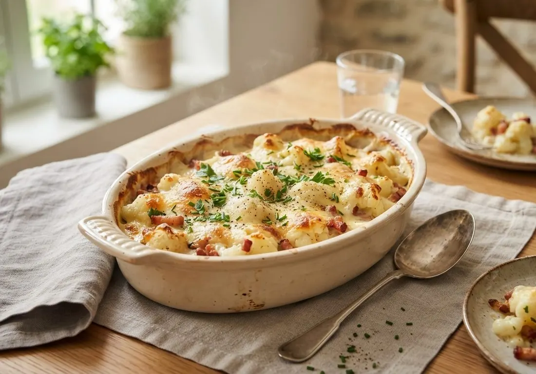 Gratin de chou-fleur et lardons