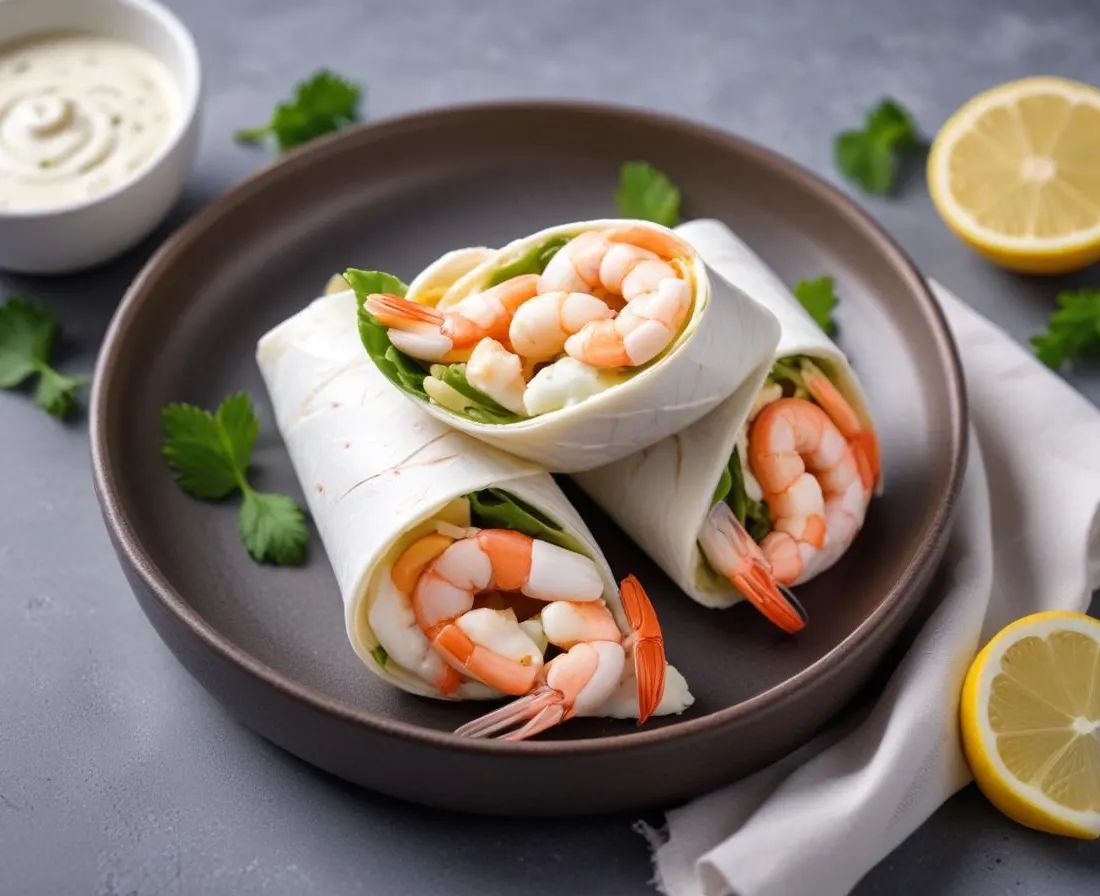 Wrap au fromage blanc et crevettes citronnées