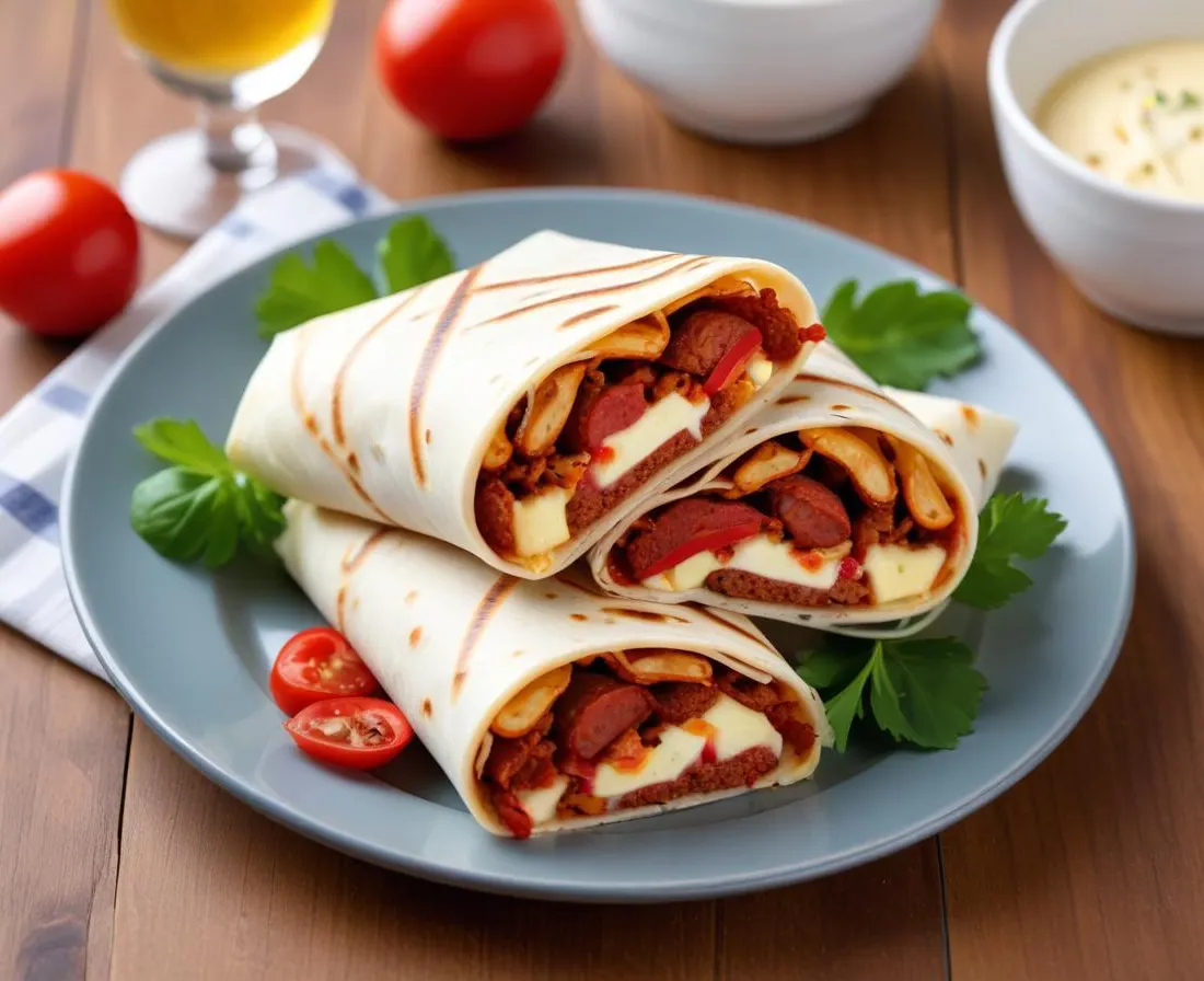 Wrap au Chorizo, Poivrons Grillés et Fromage Fondu