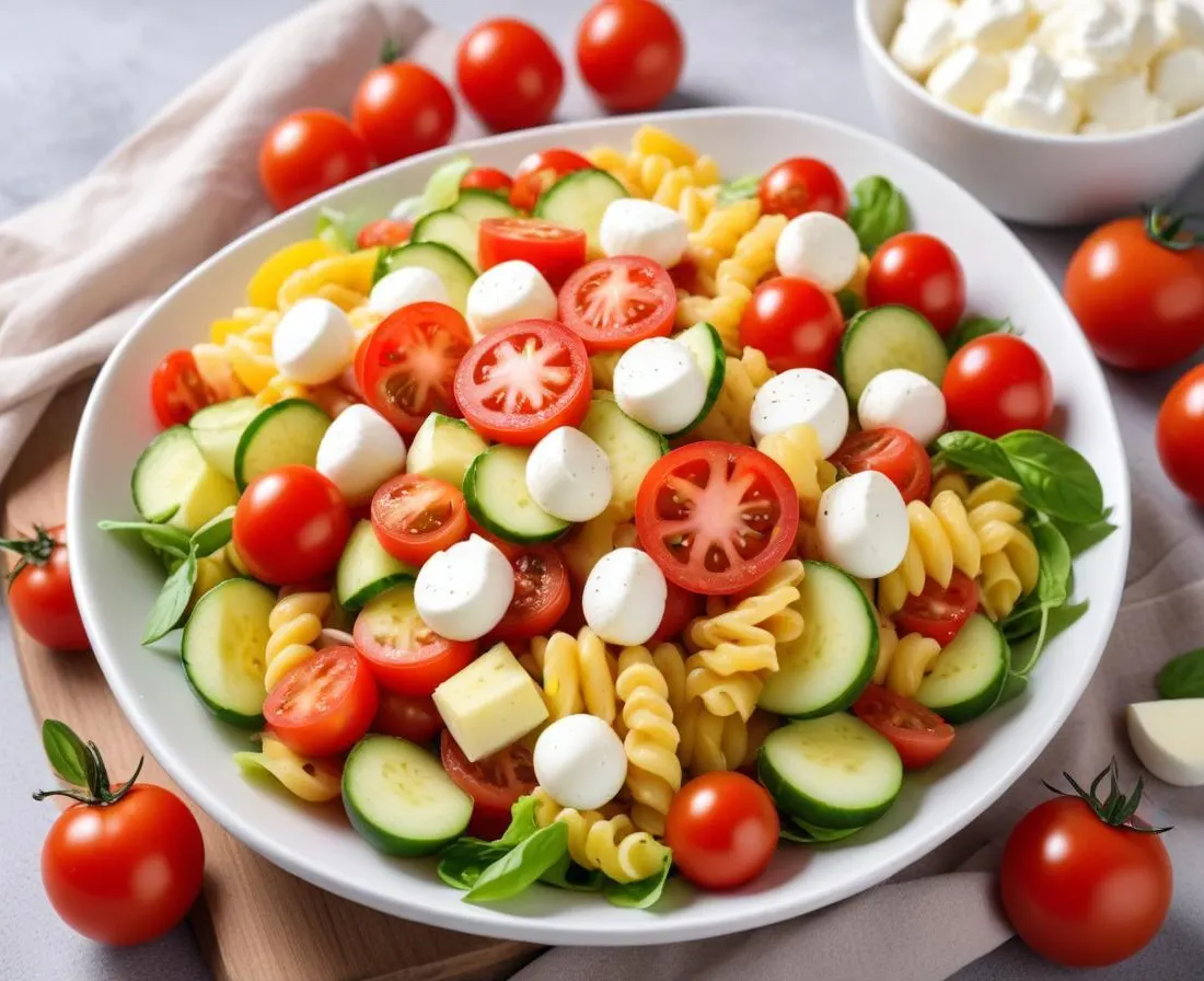 Salade de Pâtes Estivale à la Tomate, Concombre et Mozzarella